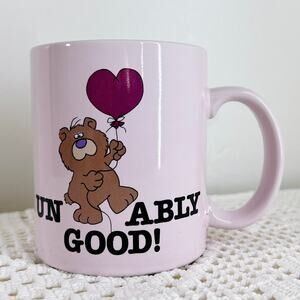 Vintage 80s UN-BEAR-ABLY Good Pink Mug George Good Message Mugs Coffee Cup